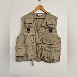Columbia PFG Fishing Vest Khaki Utility Gorpcore Multi-Pocket Outdoor Hiking S/M